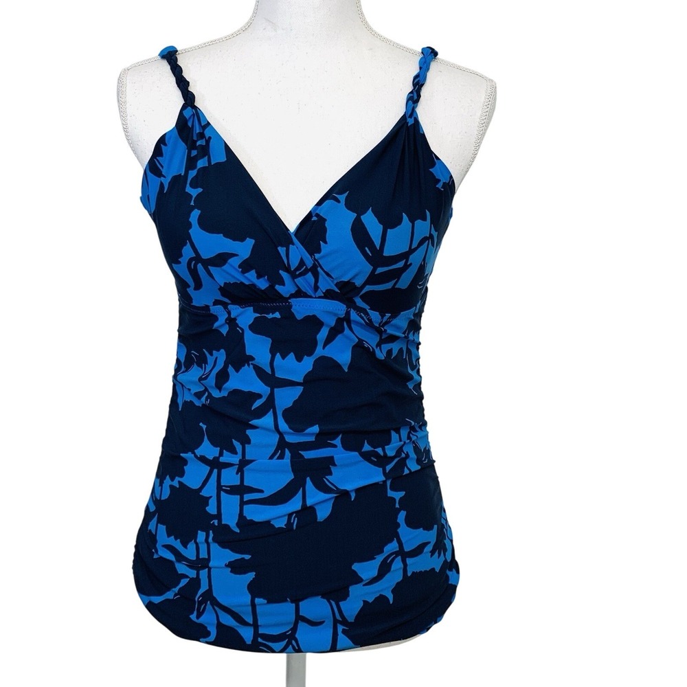 Lands End Tankini Sz 10 No Underwire Built in Bra Blue Floral Swim Beach travel
